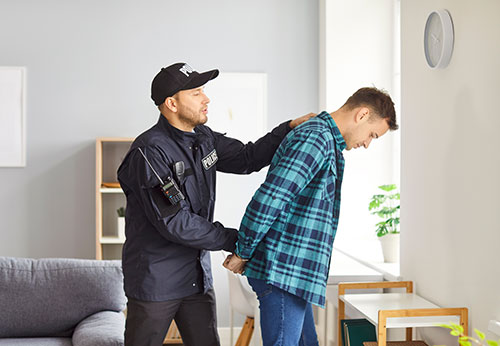 A police officer in uniform is arresting a man in a plaid shirt, Felony Conviction Impact Your Future.
